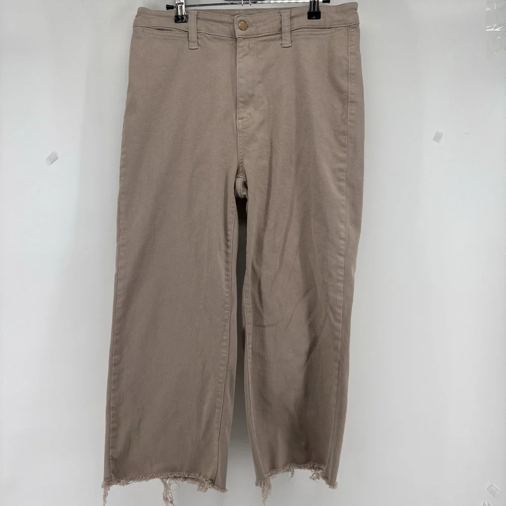 Judy Blue Jeans Womens 11/30 Beige Garment Dyed Wide Leg Crop High Waist Raw Hem